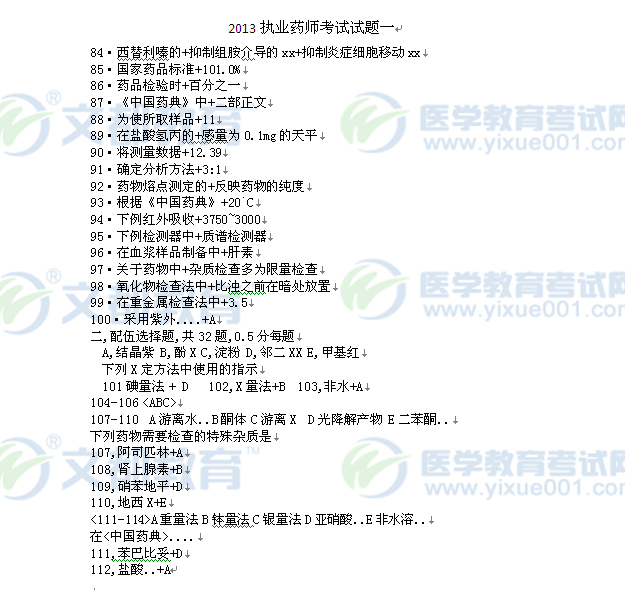2013执业药师考试试题药学专业知识(一)1(网友