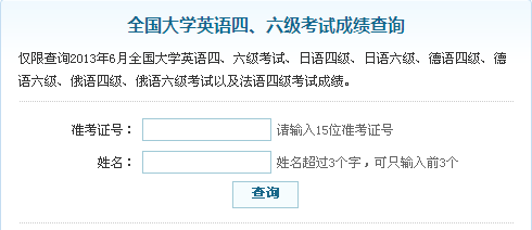 2013年12月大学英语四六级考试成绩查询入口