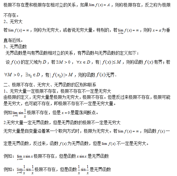 考研数学:极限不存在、无穷大、无界函数之间