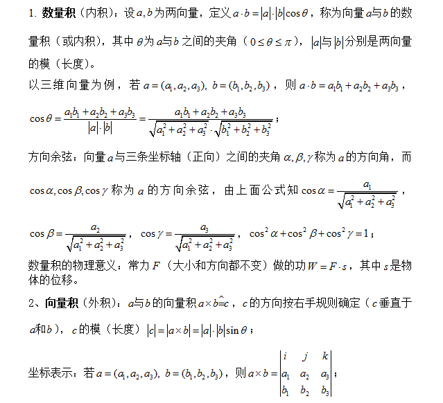 2018考研数学复习：两种向量运算的分析比较