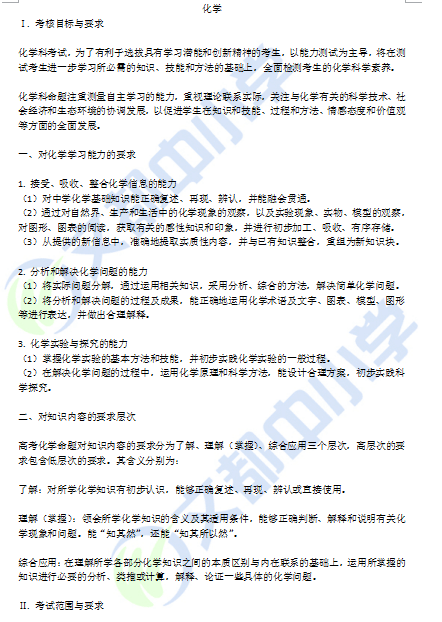 2018高考化学考试大纲全文