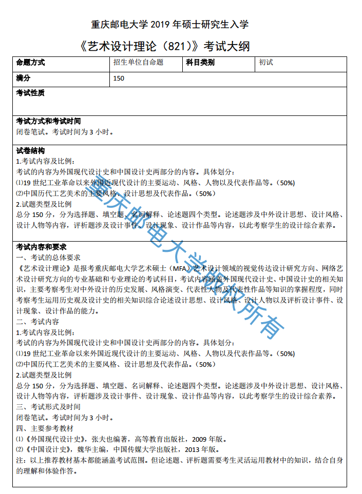 重庆邮电大学2019考研大纲