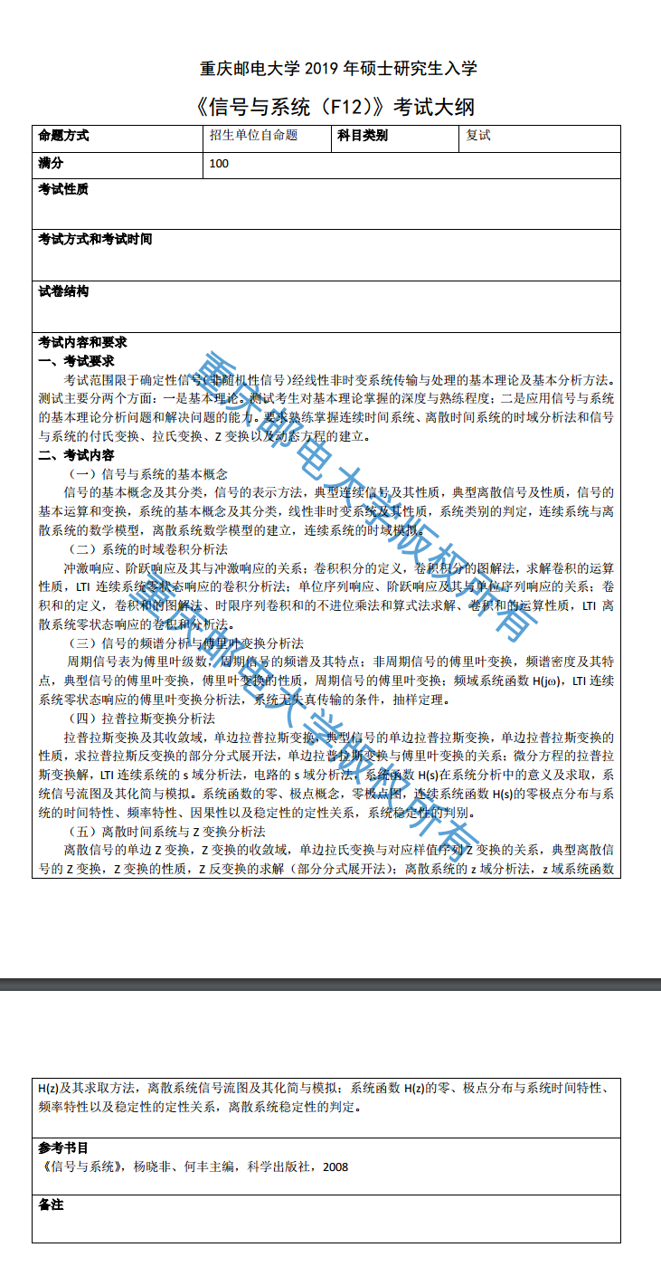 重庆邮电大学2019考研大纲
