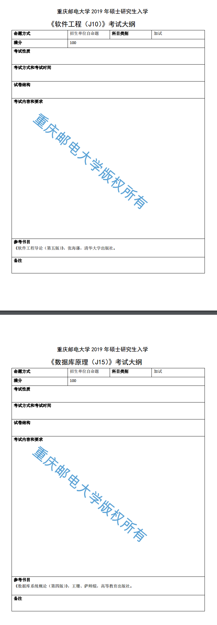 重庆邮电大学2019考研大纲