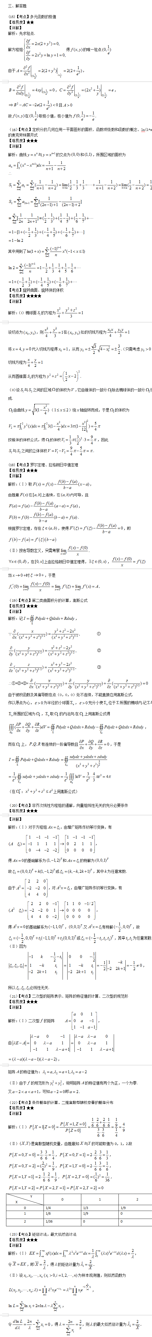 考研数学一考试真题
